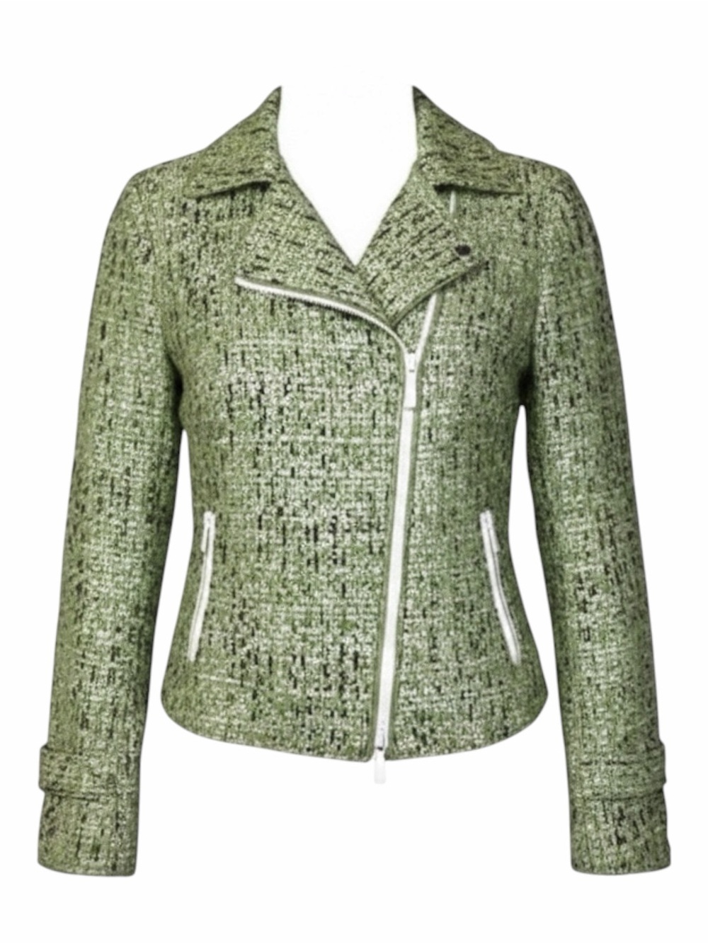 WORTH New York  Green Tweed Jacket Blazer Coat 2/XS Edgy Zippers Modern